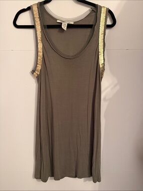 American Rag Cie 1984 Women’s Olive Tank Top with Gold Sequin Trim large
